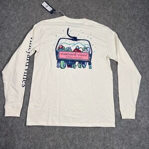 NWT‎ Vineyard Vines White Ski Lift Logo Box Long Sleeve T-Shirt Men's Size Small